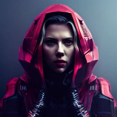 Scarlett Johansson With A Cyberpunk Hood Facing The Midjourney OpenArt