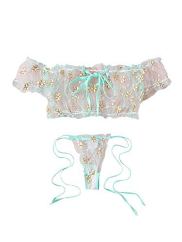 Reviews For SheIn Women S Self Tie Daisy Floral Frill Trim Bardot Mesh Lingerie Set Sexy