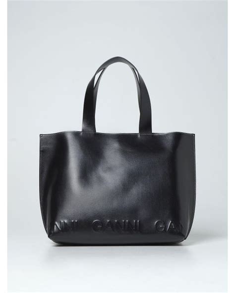 Sac Cabas Cuir Ganni En Coloris Noir Lyst