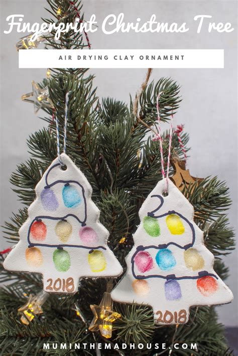 Fingerprint Christmas Tree Ornament Easy Diy With Air Drying Clay