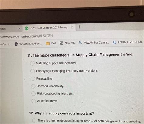 Solved 11. The major challenge(s) in Supply Chain Management | Chegg.com