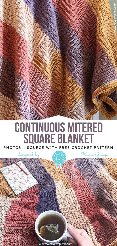 Continuous Mitered Square Blanket Free Crochet Pattern Knitting Bordado Afghan Crochet