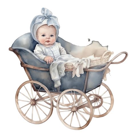 Premium Ai Image Spring Baby In A Stroller Watercolor Illustration