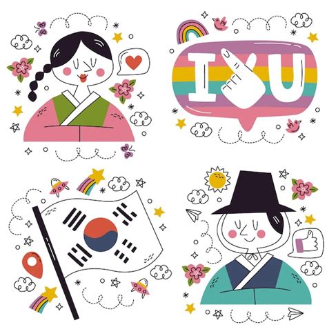 Free Vector Doodle Hand Drawn Korea Stickers