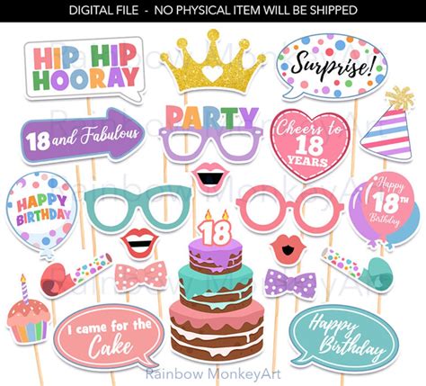 Printable Birthday Prop Printable 18th Birthday Photo Booth Props