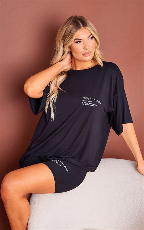 PLT Ensemble De Pyjama T shirt Short Effet Peau De Pêche Noir À Lingerie Pyjamas