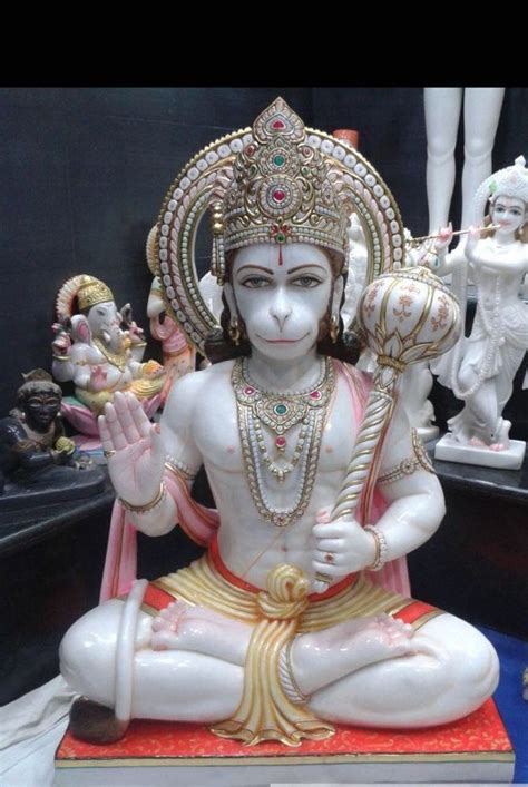 White Marbal Marble Lord Hanuman Statues For Worship Size 18inch At