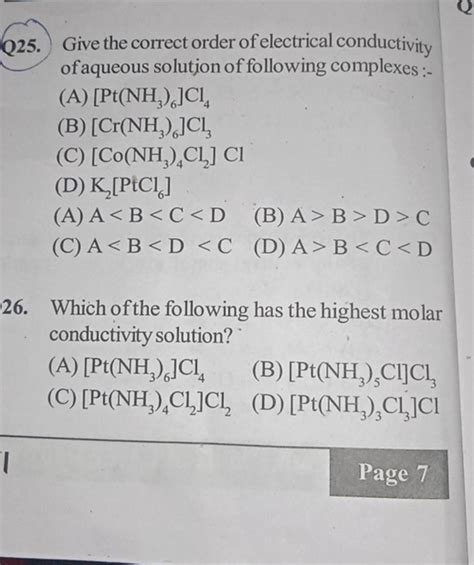 Q25 Give The Correct Order Of Electrical Conductivity Of Aqueous Solutio