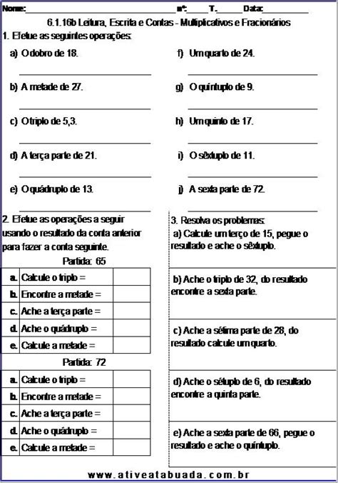 6 01 Operações Com Números Naturais Problemas E Exercícios