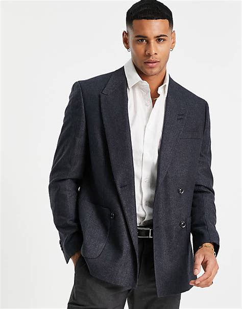 Topman Double Breasted Skinny Blazer In Navy Asos