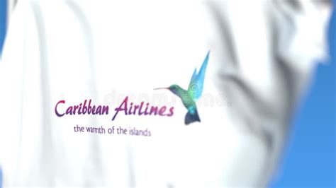 Waving Flag with Caribbean Airlines Logo, Close-up. Editorial 3D ...