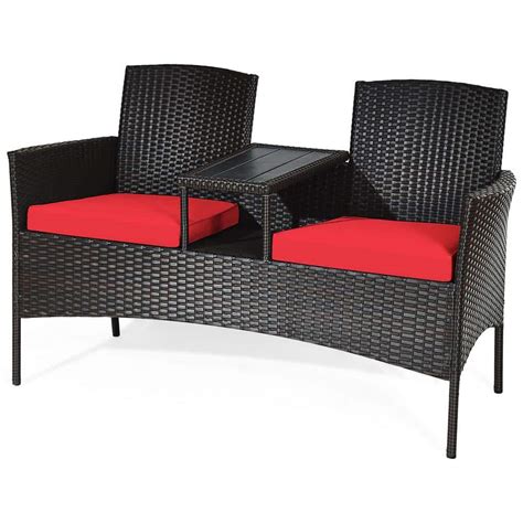 Costway One Piece Wicker Patio Rattan Conversation Set With Red