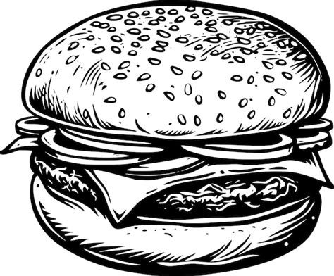 Premium Vector Burger Hamburger Hand Drawn Vector Illustration Sketch Retro Style