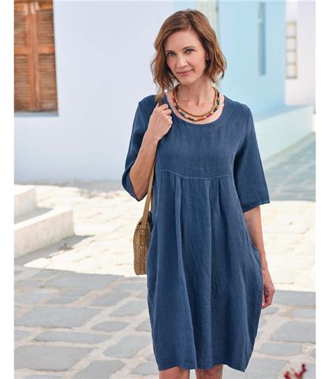 Bleu crépuscule Robe Tunique à poches Femme Pur Lin WoolOvers FR