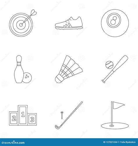 Sports Equipment Icons Set, Outline Style Stock Illustration - Illustration of icon, line: 127021244