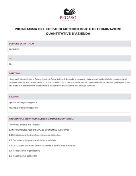 Programma Secsp I Programma Del Corso Di Metodologie E