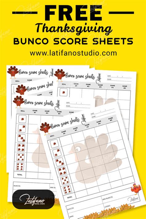 Free Printable Thanksgiving Bunco Score Sheets