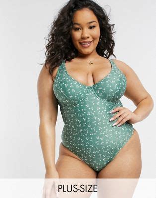 Peek Beau Curve Exclusive Underwire Swimsuit With Tie Waist In Green