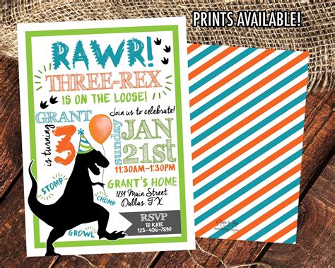 Three Rex Birthday Invitation Template Free