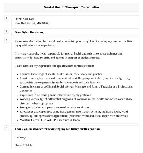 Mental Health Therapist Cover Letter Velvet Jobs