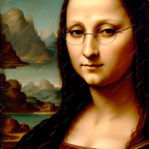 Premium Photo Close Up Mona Lisa Wearing Glasses Portrait With