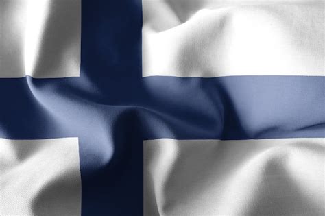 Representación 3d realista ondeando la bandera de seda de finlandia