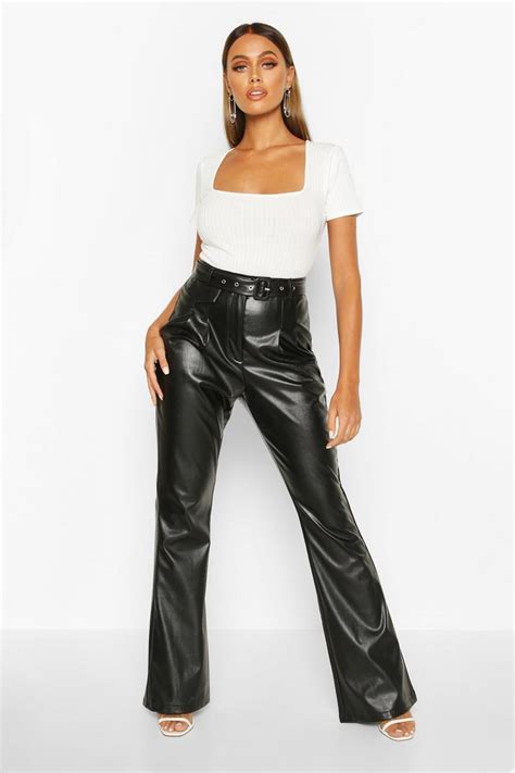 Leather Look Flared Trouser Boohoo Uk