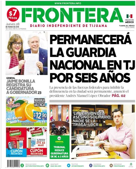 Periódico Frontera México Periódicos De México Edición De Jueves 28 De Marzo De 2019