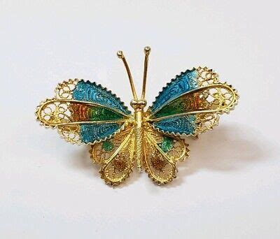 Vintage 800 Silver Gold Washed Filigree Butterfly Pin Brooch With