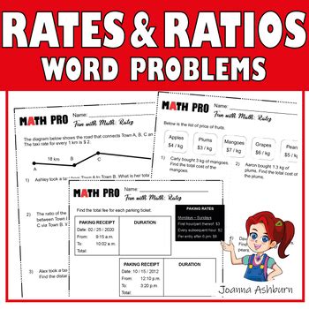 Ratios Proportions And Unit Rates Word Problems Worksheets TPT