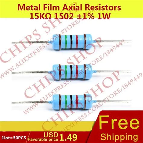 1LOT 50PCS Metal Film Axial Resistors 15Kohm 1502 1 1W 15000ohm