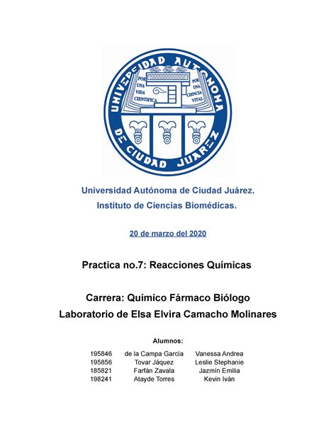 Practica 7 Práctica 7 Universidad Autónoma De Ciudad Juárez Instituto De Ciencias