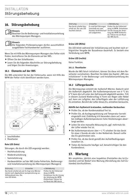 Elemente Auf Der Iws Reset Taster L Fterger Usche Wartung Stiebel