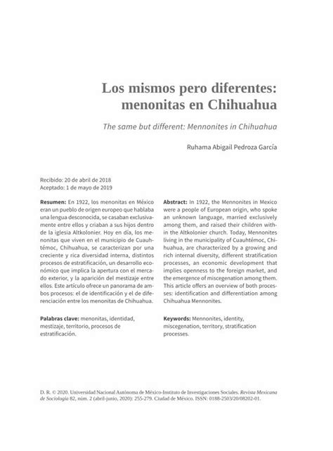 Pdf Los Mismos Pero Diferentes Menonitas En