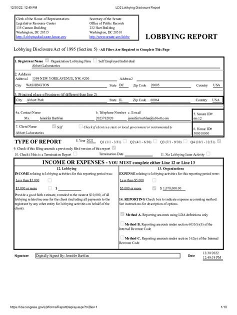 Fillable Online Lobbying Registration And Disclosure The Role Of The