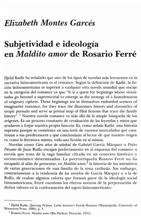 Pdf Subjetividad E Ideolog A En Maldito Amor De Rosario Ferr