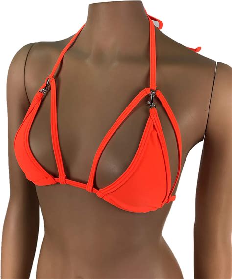 Amazon Exotic Dancewear Neon Orange Triangle Bikini Top Rave