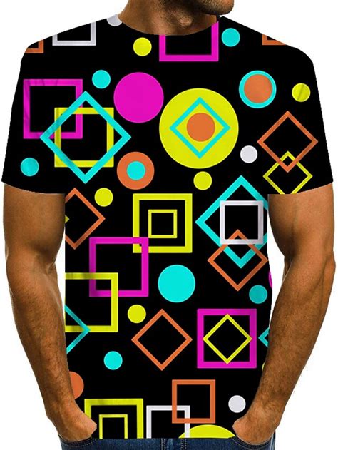 Mens T Shirt Geometric 3d Plus Size Print Short Sleeve Daily Tops Streetwear Exaggerated Round