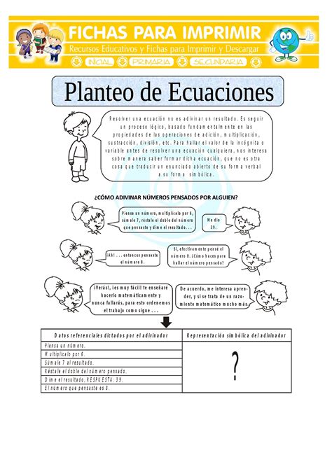 Ejercicios De Planteo De Ecuaciones Para Sexto De Primaria R E S O L