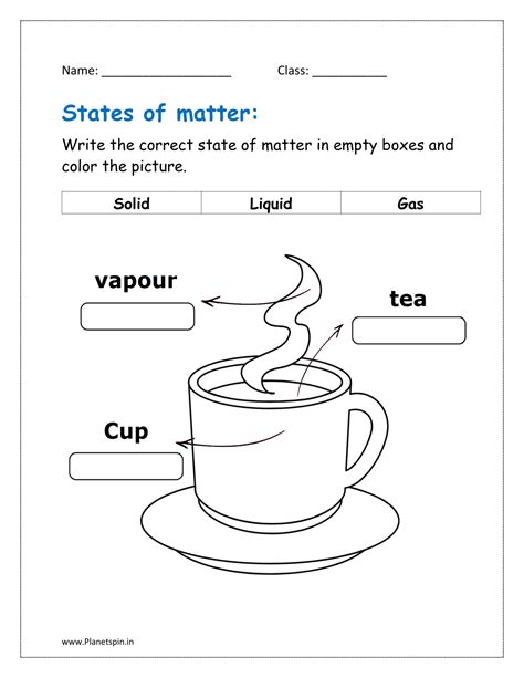 The States Of Matter Worksheet