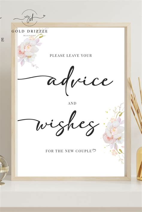 Marriage Advice Cards Wedding Wishes Cards Printable Floral Wedding