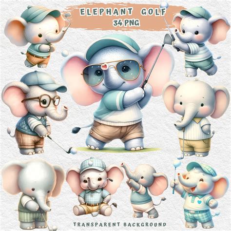 Golf Clipart, Golf PNG, Sport Animal Clipart, Cute Elephant, Baby ...