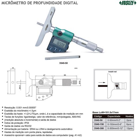 Micrômetro De Profundidade Digital Modelo 3540 Insize