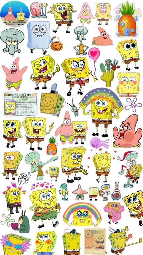 The Spongebob Stickers Are All Different Colors And Sizes But One Is