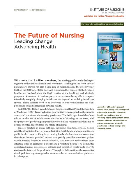 Iom Future Of Nursing 2010 Report Brief By GNLC Issuu