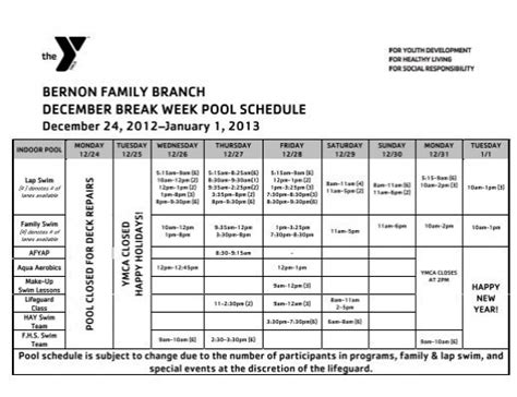 Pool Schedule - Hockomock Area YMCA