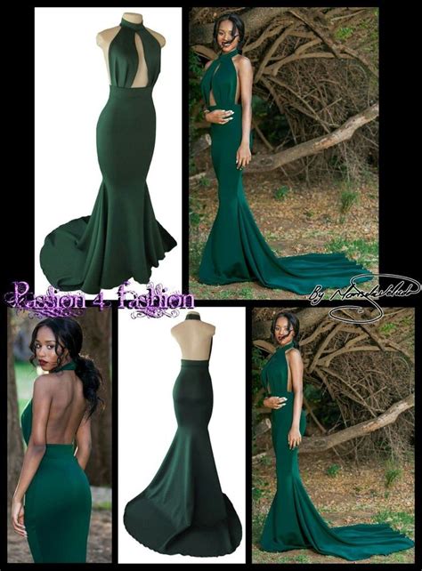 Emerald Green Soft Mermaid Matric Dress With A Plunging And Choker