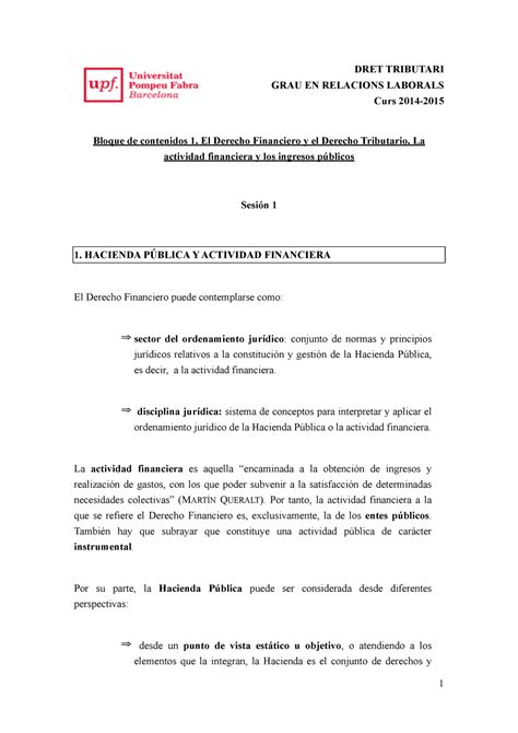 El Derecho Financiero Y El Derecho Tributario La Actividad Financiera