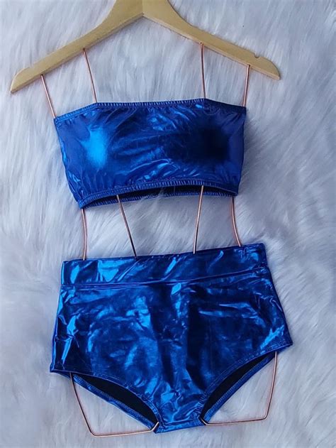 Biska Boutique Conjunto Pe As Top Faixa Sunqu Ni Hot Pants Metalizado Fantasia Traje