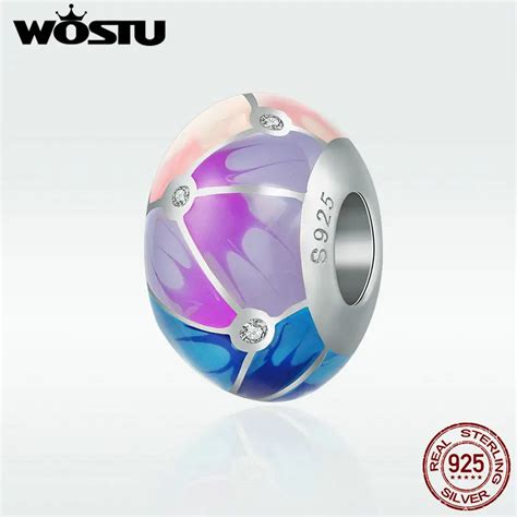 WOSTU New Collection 925 Sterling Silver Colorful Enamel Round Charm